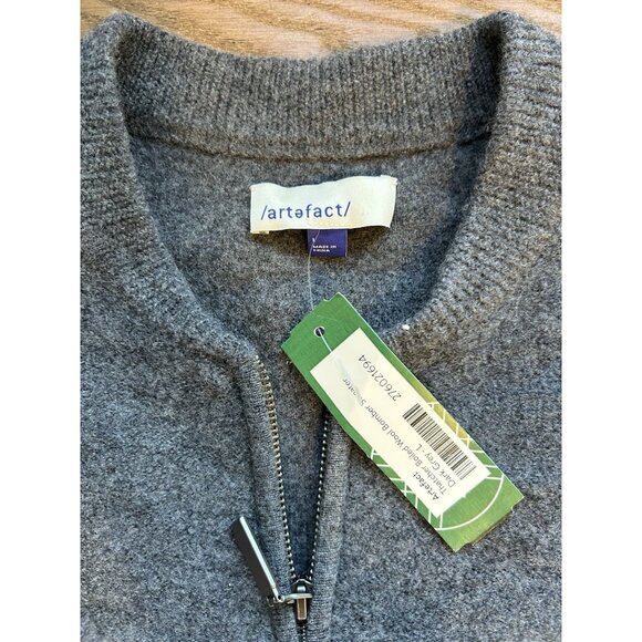 New Artefact Thatcher Boiled Wool Bomber Cardigan Sweater Coat Gray - Picture 2 of 8